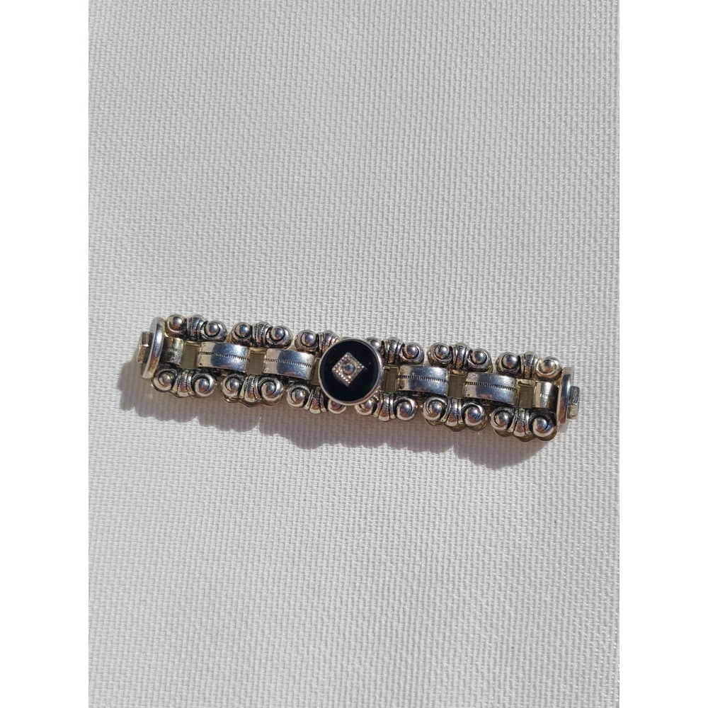 Silver Tone Black Bracelet / No Markings - Picture 6 of 6